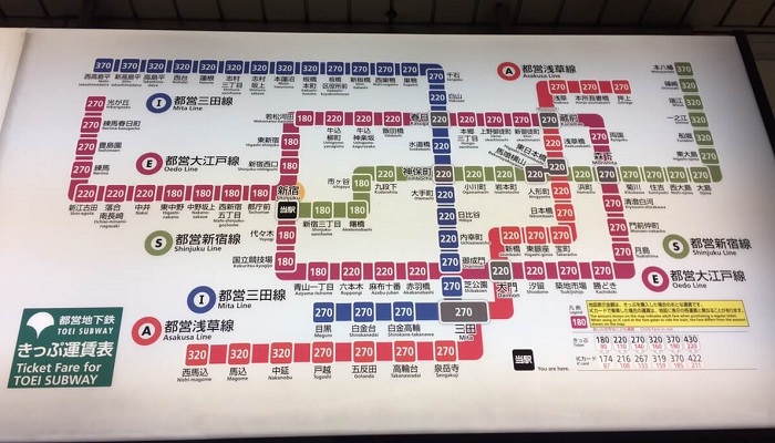 都営地下鉄きっぷ運賃表